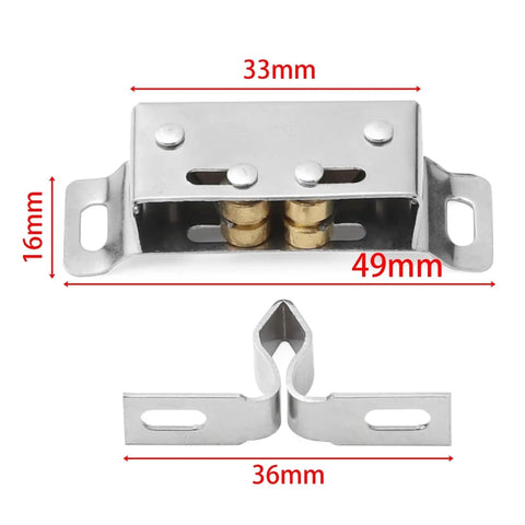 Stainless Steel Double Roller Catch 20 Pack Cabinet Door Stopper With Screws For Cupboard Kitchen Soft Close Quiet Closing Cushioned Buffer Easy Install Furniture Fittings, dimensions 49mm x 16mm.