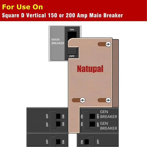 Diagram of Generator Interlock Kit For Square D Vertical Main 150 And 200 Amp Breaker 3 1/4 To 4 Inch Spacing