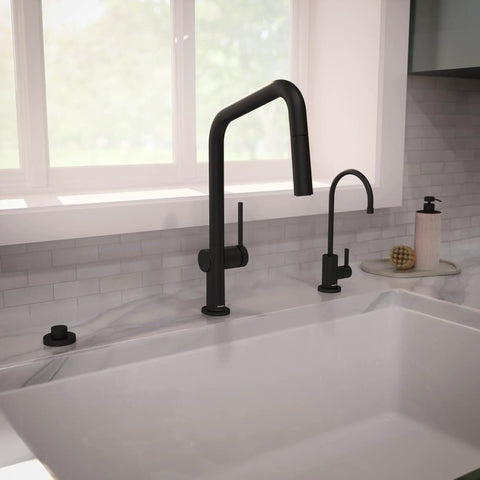 hansgrohe Talis N Pull Down Kitchen Faucet, Modern, Magnetic Hand Sprayer, 1-Handle, 1.75 GPM, Matte Black, 72864671 in kitchen setting
