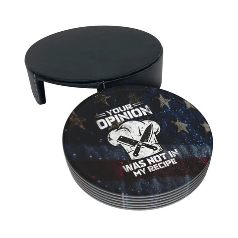 Leather Coasters Set With Holder, 6 Pcs Round Microfiber PU Leather Drink Coasters For Weddings, Bars, Homes And Office Tables