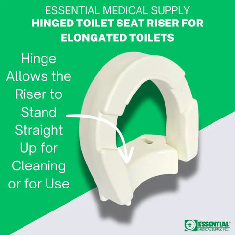 Hinged Toilet Seat Riser for Standard Toilets with 3.5 Inch Rise, white riser shown with hinge detail for easy cleaning