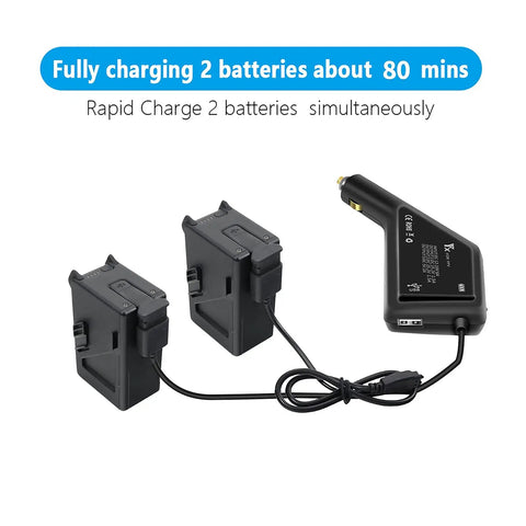3 In 1 Battery Charger Hub For DJI FPV Drone And Remote Controller Fast 12V DC Multi Battery Charger Charge Two Batteries Simultaneous All In One Smart Overcharge Protection Portable Black showing dual battery charging capability