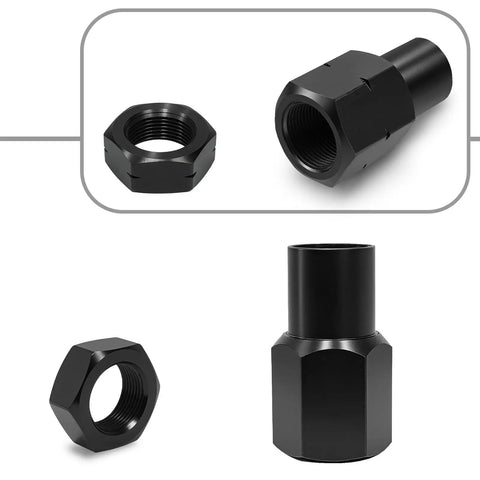 Trail Ready Heavy Duty 7/8 By 18 Jam Nut Kit with Left And Right Weld Bung Adapters for Four Link Suspension Rod Ends showcasing black nuts.