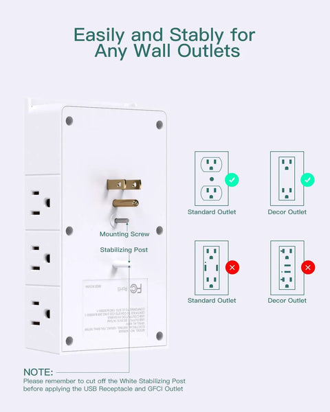 Back view of 12 Outlet Surge Protector Wall Mount Power Strip With 3 USB Ports Including 1 USB C, showing mounting screw.