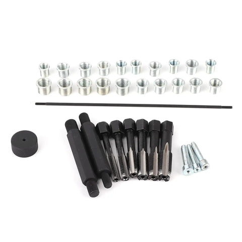Top Notch Glow Plug Thread Repair Kit With 33 Pieces Of Heavy Duty Tools For Diesel Engines Designed To Fix Damaged Spark Plug Holes Perfectly And Save You From Expensive Engine Overhaul Bills Quick Install Made Simple. 33-piece steel thread inserts and drivers for diesel glow plug repair