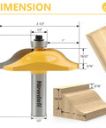 Pro Grade 3 Piece Raised Panel Cabinet Door Router Bit Set dimensions showing 2.5-inch height and 19/32-inch width for woodworking