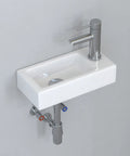 Small Wall Mount Sink Porcelain Ceramic Mini Corner Hand Basin Right Hand 14.5 Inch Compact Wash Basin For Tiny Bathrooms