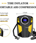Straight Up Reliable 12V Tire Inflator Air Compressor With Digital Pressure Gauge Led Light Auto Shutoff Portable Pump For Car Truck Bike Ball No Sweat Setup close-up dimensions and features with detailed display.