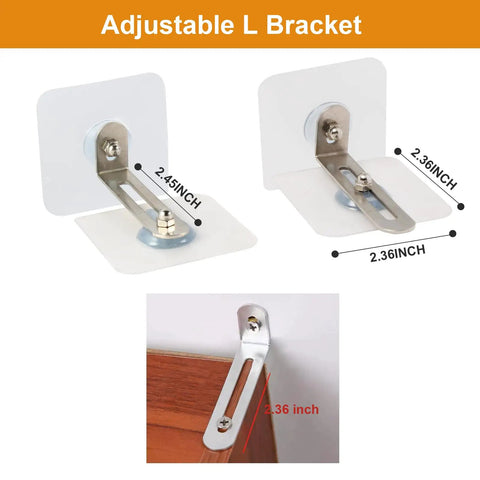 Adjustable L bracket dimensions for No Drill Furniture Wall Anchors Set, 10 Pairs Anti Tip Straps For Baby Proofing, Easy Peel And Stick.