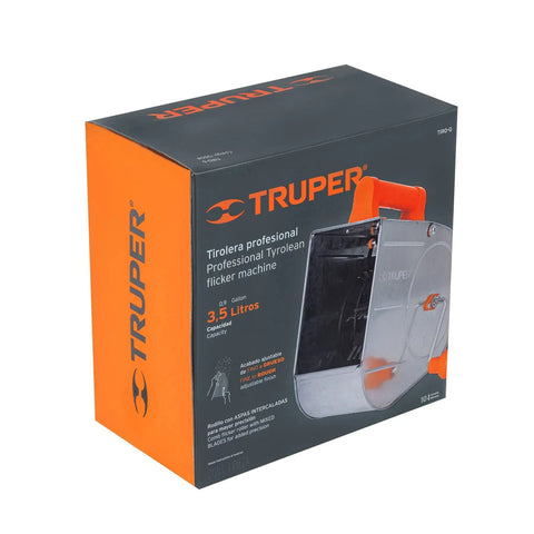 Packaging of Pro Grade Galvanized Texture Applicator For Stucco Spraying, Tirolera Model TIRO-G 13008, orange accents