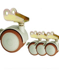 Rock Solid Four Pack Of Universal Type P Plate Casters Featuring Smooth Rubber Coated Treads And Tough Plywood Mounting Stems, showcasing sturdy wheels.