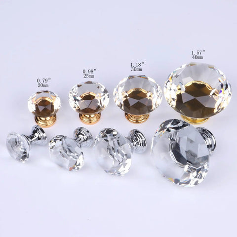 Two Pack Premium Crystal Glass Cabinet Handles Slick Luxury Modern Pulls for Cabinets and Drawers Golden Finish 20mm Diameter