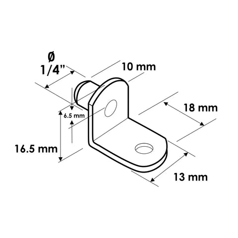 Flat Out Strong 1/4 Inch L Shaped Shelf Support Pins With Hole In Sleek Brass Finish For Cabinets And Bookshelves Heavy Duty Woodworking Pegs 25 Pack detailed dimensions diagram.