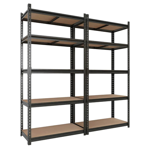 Heavy Duty 2000 Lb 5 Tier Metal Garage Shelving Unit With Wood Shelves, 72 Inch H, 36 Inch W, 16 Inch D, adjustable utility rack, black
