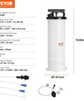 Front view of VEVOR 6.5L manual oil extractor canister with white body, black lid, and hoses.