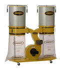 Powermatic dust collector with Five Pack Clear Dust Collection Bags For PM1300TX And PM1900TX Canister Dust Collectors attached, clear bags visible.