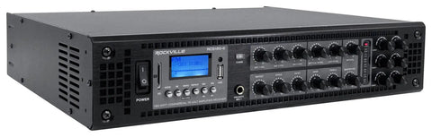 Six Zone 180W 70V Commercial Amplifier With Bluetooth USB SD RCA Multisource Inputs Mic And Optical Inputs FM Radio front view