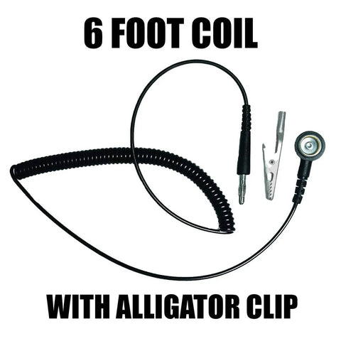 Anti Static ESD Wrist Strap Kit With Blue Fabric Wrist Band And Black Coil Cord Set, 6 Foot Lead With 10mm Snap, Alligator Clip