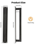 Rustic 12 Inch Barn Door Handle, Heavy Duty Matte Black Square Door Pull with Long Flush Base, side and front view