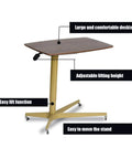 Rock Solid Mobile Laptop Desk With Fully Adjustable Rolling Casters Top Tier Portable Workstation showing adjustable height and large comfortable desktop.