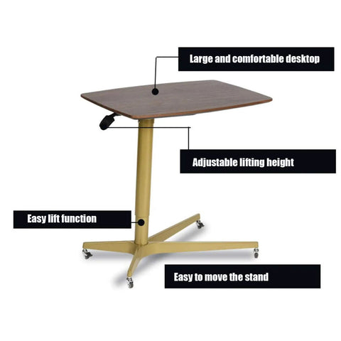 Rock Solid Mobile Laptop Desk With Fully Adjustable Rolling Casters Top Tier Portable Workstation showing adjustable height and large comfortable desktop.