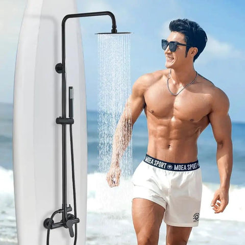 Top Shelf Matte Black Outdoor Shower System With Dual Function Faucet And Handheld Head Grade 304 Stainless Steel Construction Rust Resistant And Smooth As Butter For Effortless Backyard Refreshing