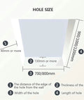 Hole size specifications for Top Tier Electric Attic Ladder With Remote Operation, dimensions and measurements shown clearly.
