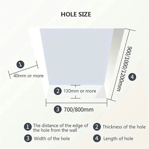 Hole size specifications for Top Tier Electric Attic Ladder With Remote Operation, dimensions and measurements shown clearly.