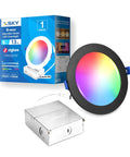 Xsky Smart Recessed Lighting 6 Inch 1 Pack, Black Trim, Zigbee 3.0 Lighting with colorful RGBCW downlight.