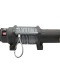 Vantage 2000 12V DC Electric Winch for ATVs and UTVs with 2000 Lb Pull 55 Ft Steel Wire Rope side view showing motor and gear drive