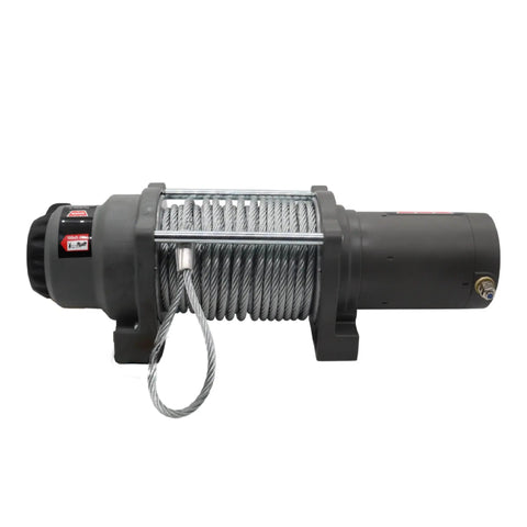 Vantage 2000 12V DC Electric Winch for ATVs and UTVs with 2000 Lb Pull 55 Ft Steel Wire Rope side view showing motor and gear drive