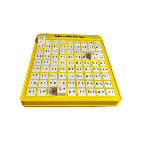 Cool Subtraction Learning Tray For Kiddos English Math Practice Board, yellow subtraction machine for early math practice.