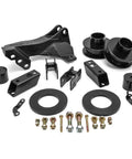 Heavy Duty 2.5 Inch Front Leveling Kit With Track Bar Relocation Bracket For 2011 To 2020 Ford Super Duty F250 F350 4wd Trucks components with black cast iron and rubber parts.
