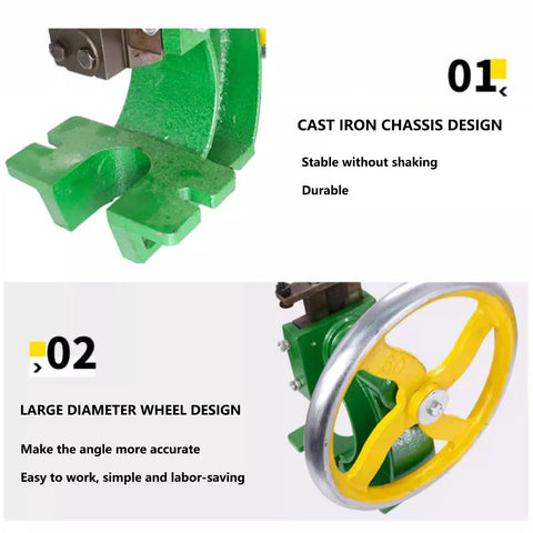 Close-up of Heavy Duty Manual Hand Wheel Press 1.2 Ton Capacity Precision Cast Iron Flatbed, showcasing cast iron chassis and large wheel design.