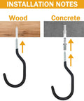 Installation notes showing Road Bike Hooks For Garage Walls And Ceilings Heavy Duty Bicycle Hangers for wood and concrete surfaces.