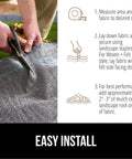 Instructions for installing Heavy Duty Tough As Nails Weed Barrier Fabric 3 Ft By 50 Ft Ground Cover For Garden Beds And Mulch.
