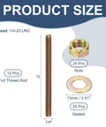 One Quarter Inch By Three Inch Zinc Plated Fully Threaded Rods 12 Pack Heavy Duty Carbon Steel Long Threaded Stud Bolts image
