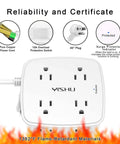 Heavy Duty Surge Protector Power Strip With Six Foot Cord And Eight Wide Outlets Plus Four Fast Charge USB Ports showcasing reliability features.