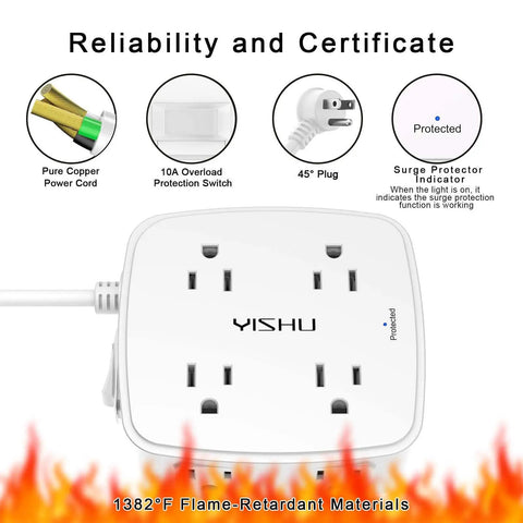 Heavy Duty Surge Protector Power Strip With Six Foot Cord And Eight Wide Outlets Plus Four Fast Charge USB Ports showcasing reliability features.