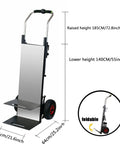 Heavy Duty Electric Stair Climber Cart With 30Ah Battery dimensions showing foldable design and adjustable heights for easy transport.