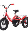 Three Wheel Kid Friendly Tricycle With Pneumatic Rubber Tires Pedals Single Brake Height Adjustable Saddle And Handlebar Cruiser Trike With Large Front Basket Durable Steel Frame Red 12 Inch