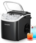 Countertop Ice Maker With Handle Portable Bullet Ice In 6 Minutes, Makes 26.5 Lbs Per Day, Auto Clean, Includes Ice Basket And Scoop, Perfect For Home Kitchen Camping RV Black with drinks