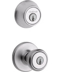 Tylo Entry Knob and Single Cylinder Deadbolt Combo 1 Pack Satin Chrome with Adjustable Latch Backset and Universal Handing for Exterior Doors