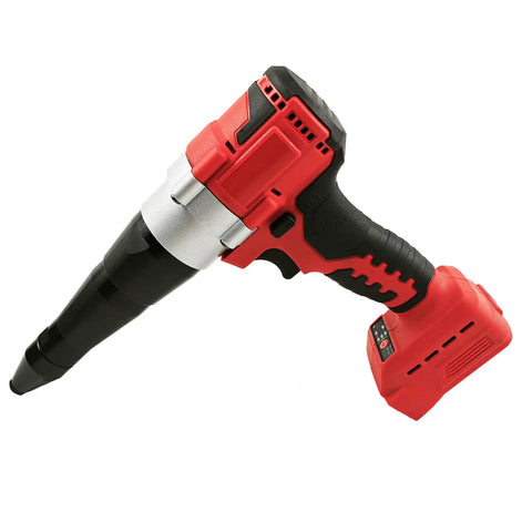 Cordless Rivet Gun For Milwaukee 18V Battery Compatibility Tool Only No Battery Included, red and black tool-only rivet gun angled side view