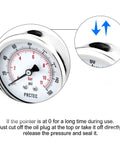 Low Pressure Dry Dial Gauge With A Two And A Half Inch Dial, 304 Stainless Steel Case, Lower Mount, NPT Quarter Inch Connection, zero reading.