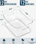 Straight Up Kitchen Pantry Game Changer This Twelve Pack Of Clear Plastic Storage Bins And Bold Black Labels, 9.6x6.6x4.1 inches, practical for organization.