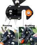 Pro Grade 2-In-1 Grafting And Pruning Tool With Replaceable Omega Cut V Cut And U Cut Blades SK5 Steel Durable ABS Handle In Black And Orange Heavy-Duty Pruner For Precise Grafts And Efficient Garden Pruning. close-up of pruning and grafting blades