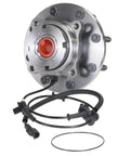 Front Wheel Bearing And Hub Assembly Direct Fit For 1999 To 2005 Ford Excursion with ABS sensor cable and bolts, front view.