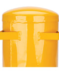 Close-up of Hi Viz 5 Gallon Horizontal Portable Air Tank With Tire Chuck And Gauge, Lightweight Industrial Grade Canister top view.