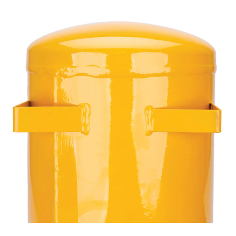 Close-up of Hi Viz 5 Gallon Horizontal Portable Air Tank With Tire Chuck And Gauge, Lightweight Industrial Grade Canister top view.